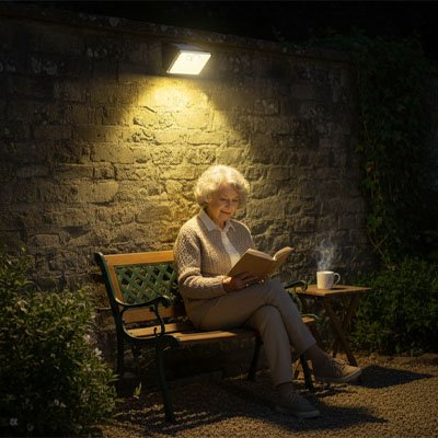 détecteur de mouvement éclaire une grand mere