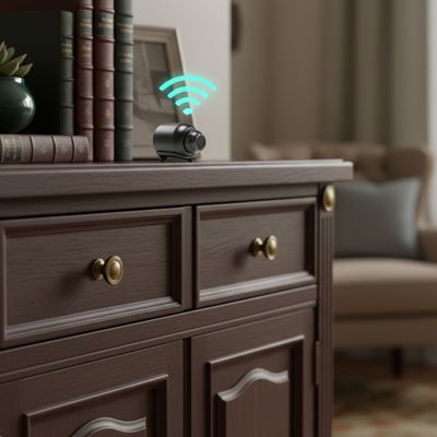 caméra de chasse a distance sur un meuble