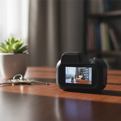 caméra de chasse sur la table de cuisine