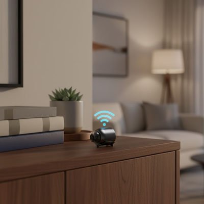 caméra de chasse sur une commode