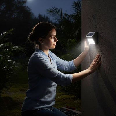 Lampe solaire exterieur une femme en avant